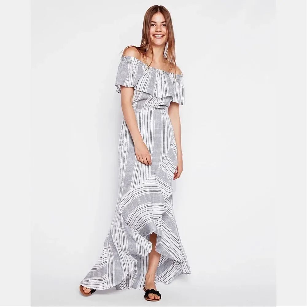 ✨
Plaid Ruffle Off The Shoulder Cotton Maxi Dress✨
